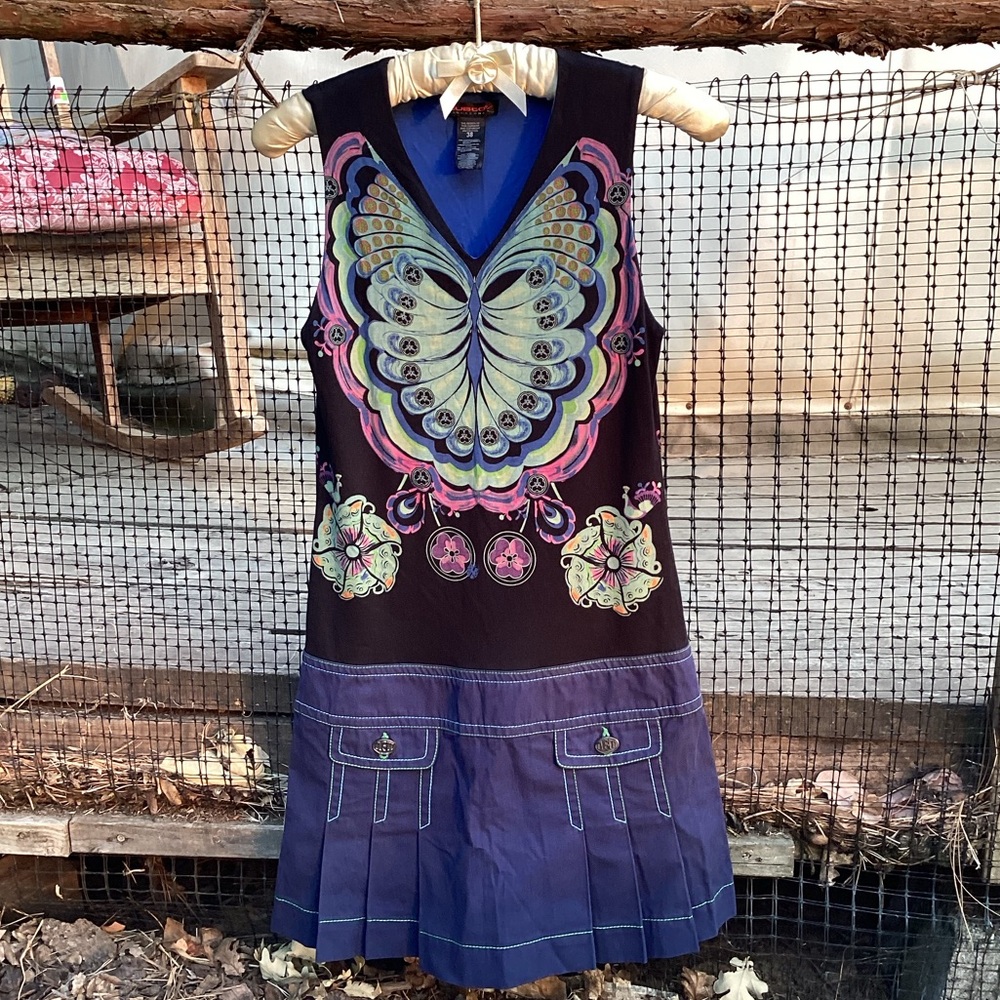 NWOT Rare Custo Barcelona Butterfly Mini Dress Sz S Boho Hippie Festival Art